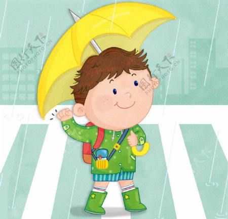 雨中男孩水彩手绘插图11