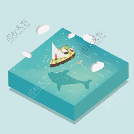 立方体海洋帆船游泳