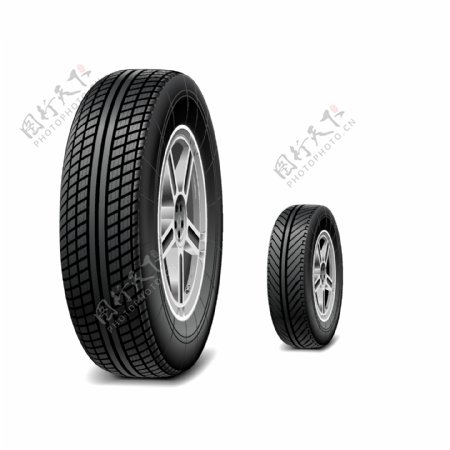 两款黑色逼真轮胎设计矢量素材