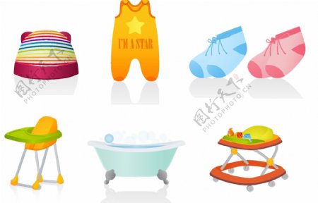 婴儿衣服澡盆与学步车