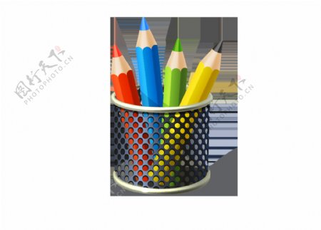 矢量笔筒里的彩色铅笔