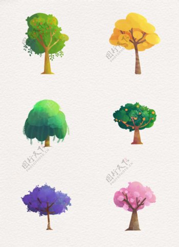 彩色树木设计矢量素材