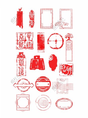红色印章邮戳边框可商用设计元素合集