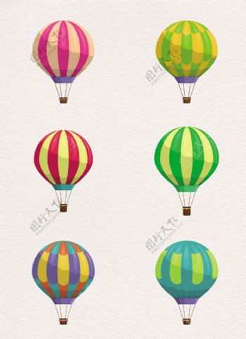 6款彩色手绘旅行热气球素材