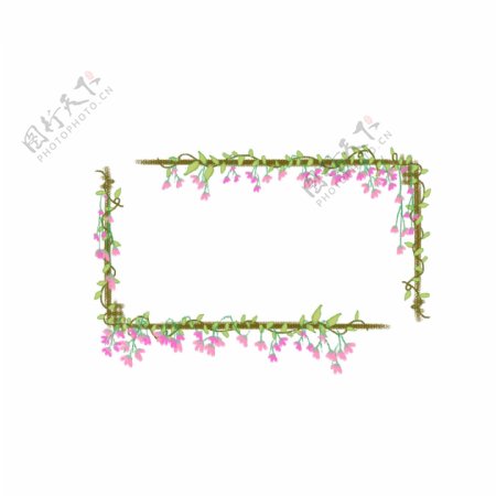 手绘植物叶子绿叶粉色粉笔蜡笔画边框可商用