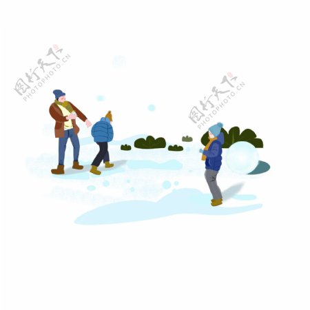 冬季人物打雪仗雪球插画风场景