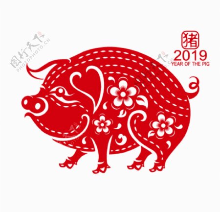 2019猪年花纹剪纸图案设计