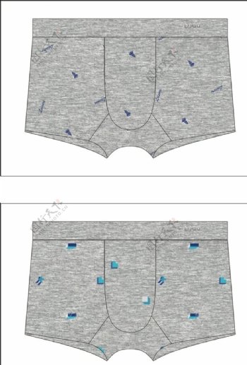 火箭图案方块男士内裤款式图矢量