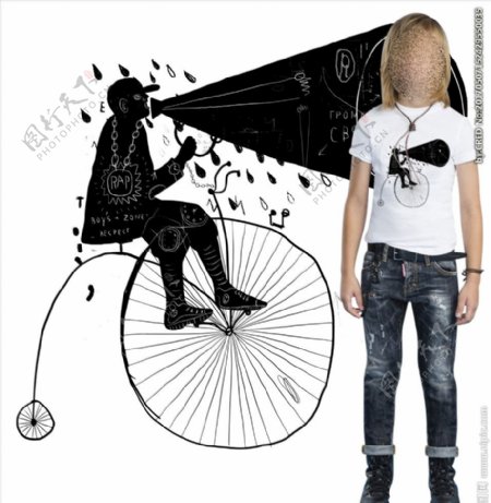 手绘涂鸦人物骑自行车图案下载