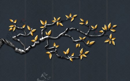 新中式立体浮雕花鸟背景墙壁画