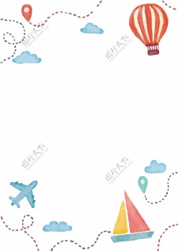 手绘水彩卡通热气球背景a4信纸