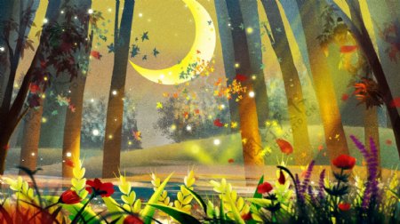 童话风森林插画背景设计