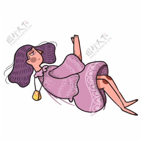 躺着的穿着紫色套装的女孩