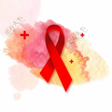 艾滋病日元素标志红丝带水彩痕迹可商用