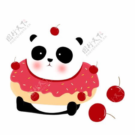 可爱熊猫甜点和水果可商用元素