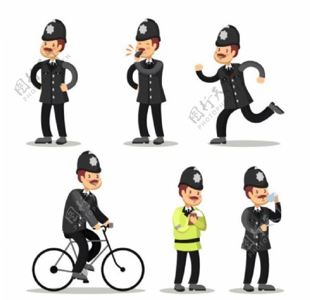 英国警察卡通警官矢量人物