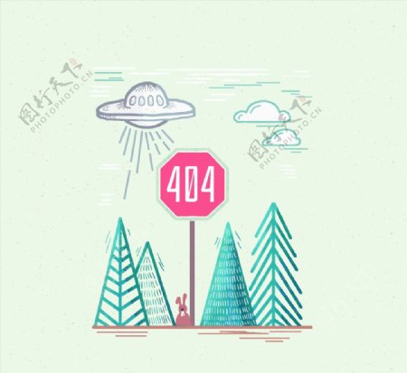 创意404页面飞碟和兔子
