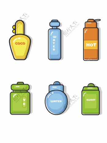 各种瓶子icon多彩矢量清新可商用元素