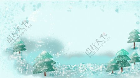 蓝色小清新松树雪花冬季背景