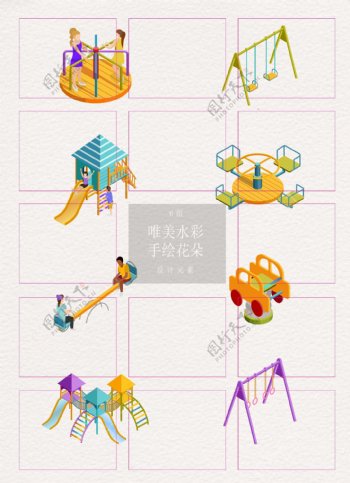 彩色儿童游乐设施2.5d设计