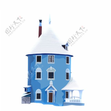 蓝色手绘城堡设计可商用元素