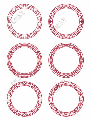 6款矢量中国风古典节日鼎纹圆形红色边框