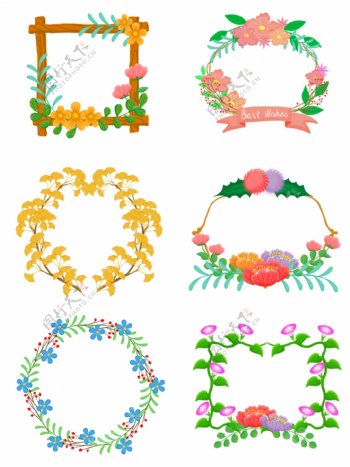 手绘小清新植物花朵边框装饰图案