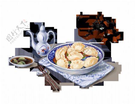 手绘卡通水饺装饰素材