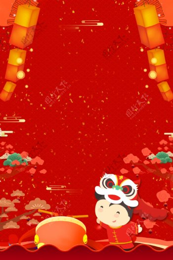 红色喜庆传统节日新年快乐广告背景图