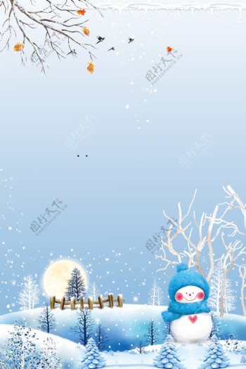 唯美冬季雪地雪人背景设计