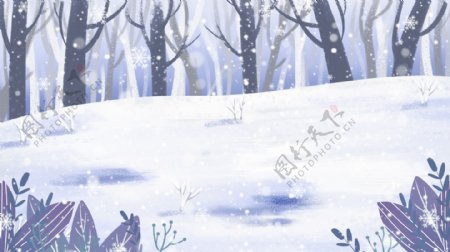 清新唯美白桦林冬天卡通背景设计