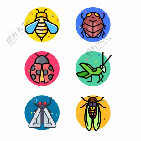 MBE蜜蜂蝉昆虫卡通矢量元素图标