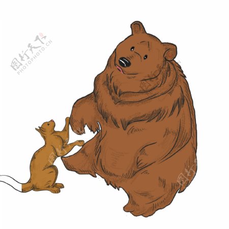 棕色小猫和熊有爱互动可商用元素