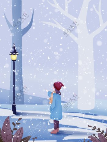 冬季小雪节气雪中女孩背景设计