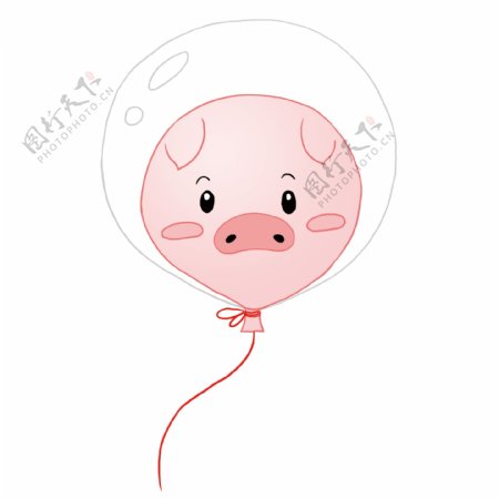 手绘简笔画小猪气球可商用