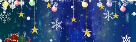 蓝色雪花松树圣诞节卡通banner背景