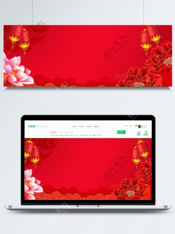 新年喜庆大红花背景设计