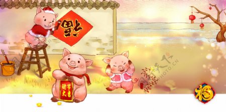 2019年新年猪年海报背景