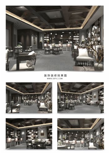 现代中式餐厅效果图模型简约