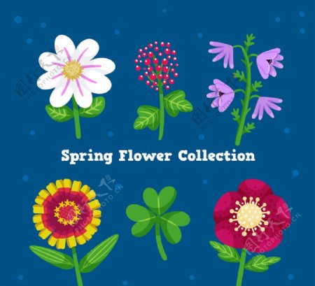 6款卡通春季花卉矢量素材