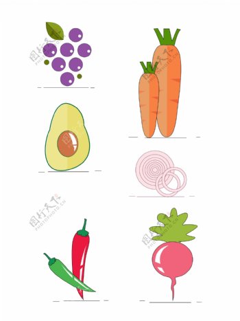6款免抠卡通可爱蔬菜水果装饰