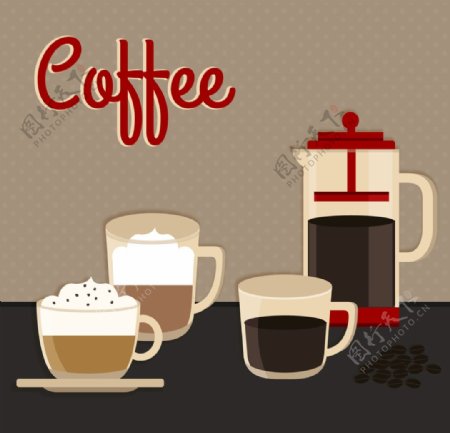 咖啡杯和咖啡壶