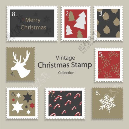 时尚的圣诞邮票标签素材