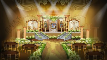 金色欧式风主题婚礼背景