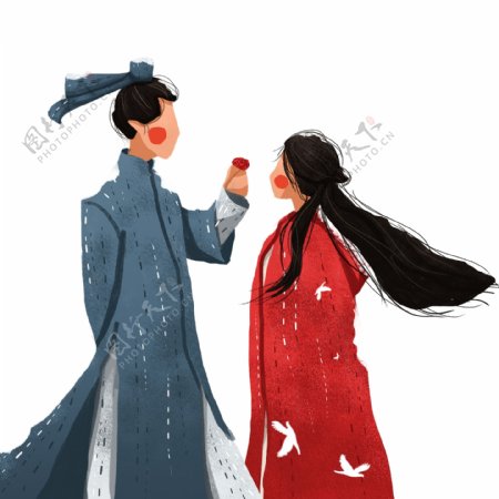 中国风情侣人物插画