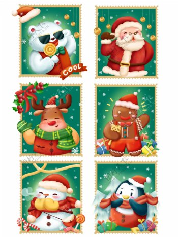 手绘庆祝头像表情圣诞邮票集人物动物可商用