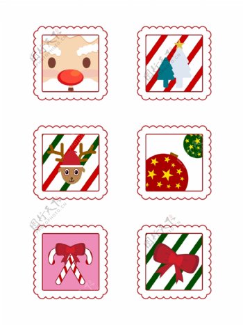 圣诞老人麋鹿边框卡通邮票矢量素材元素