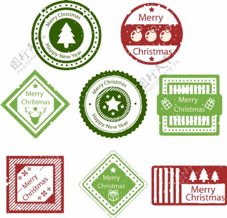 绿色和红色的圣诞节标签素材