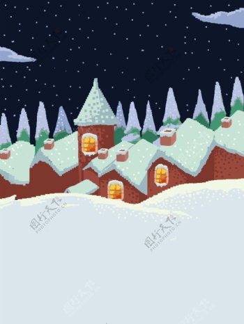 唯美浪漫圣诞节雪屋背景素材
