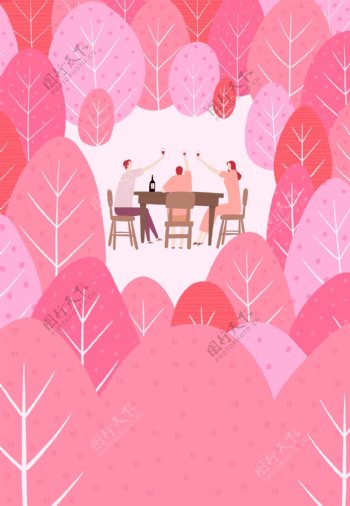 彩色树林聚餐背景设计